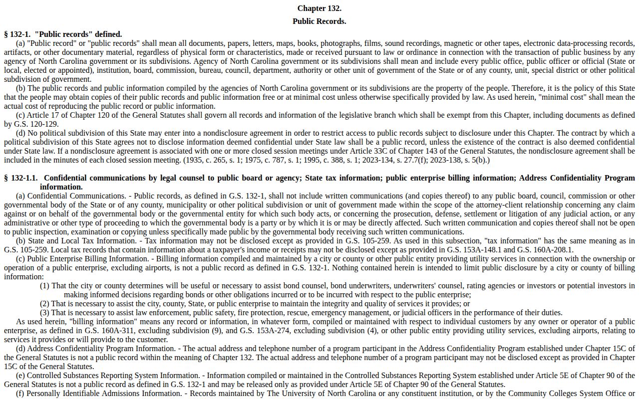 North Carolina public record and Tyrrell County arrest information statute