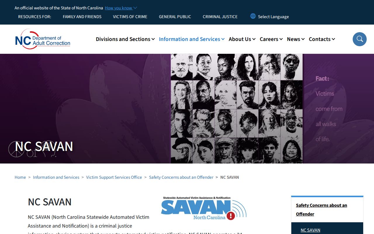 Tyrrell County NC SAVAN custody alert service information
