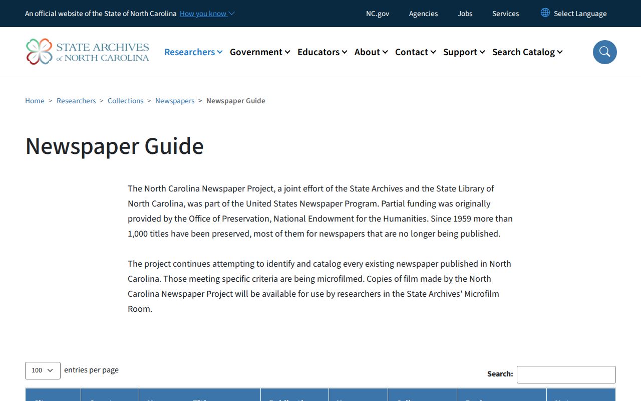 North Carolina Archives guide to historical Columbia and Tyrrell County newspapers